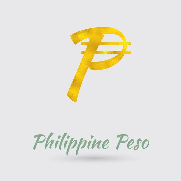 Symbol För Den Filippinska Peso Valutan Med Gyllene Konsistens Text — Stock vektor