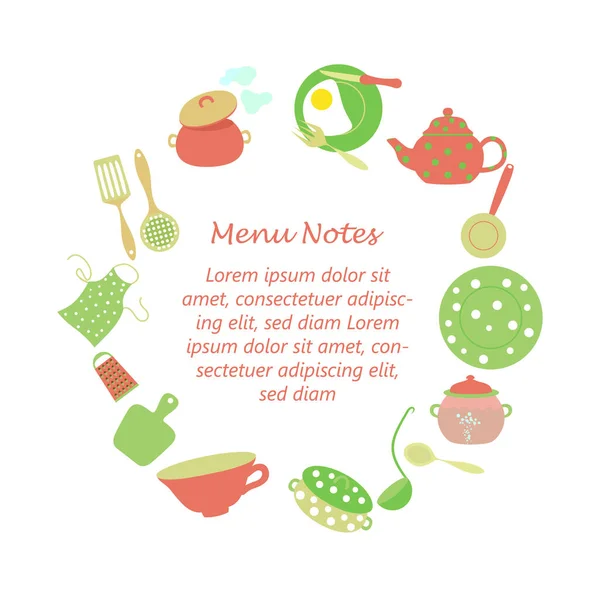 Marco Para Las Notas Del Hogar Cocina Hechas Artículos Cocina — Vector de stock