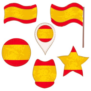 Flag with with with with the Stick, in a Circle, as Shield, Star and Map Pointer. Contours ile Bayrak Şekilleri, Noktalı Dikiş ve Fırça Dokusuyla süslenmiş.