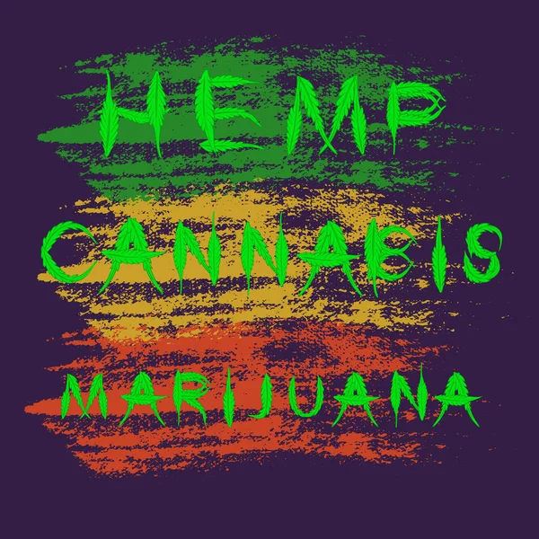 Words Hemp Cannabis Marijuana Made Arranging Brightly Green Leaves Textured — Stock Photo, Image