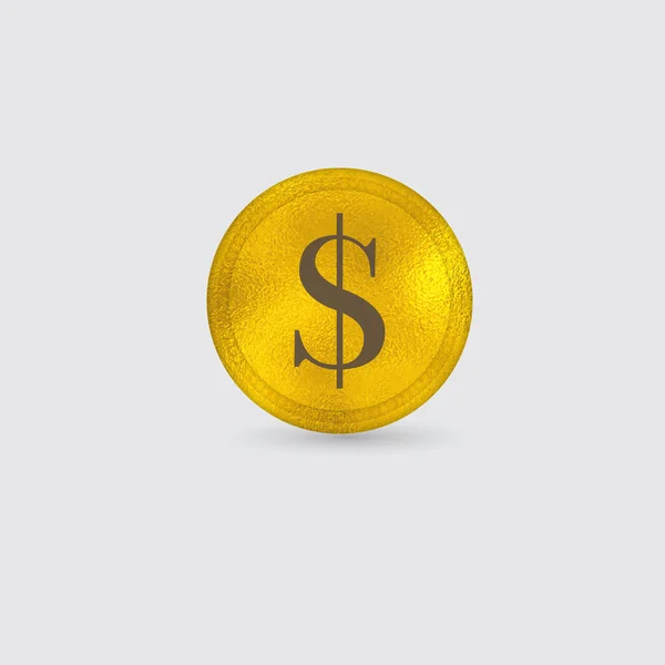 Single Golden Dollar Coin Metal Texture Dollar Sign Isolated Light — Stock Photo, Image