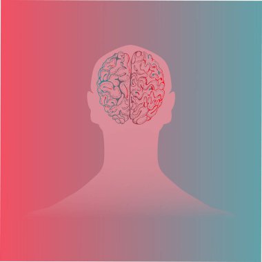 Elle çizilmiş beyinli Mans Head 'in silueti. Gradyan Arka plan. Metin için boşluk. İnsan Anatomisi