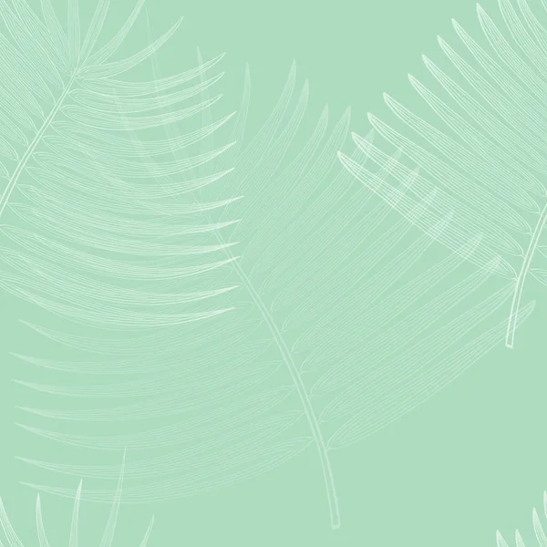 Ніжний Безшовний Візерунок Білими Контурними Пальмовими Гілками Розміщеними Світло Бірюзовому — стокове фото