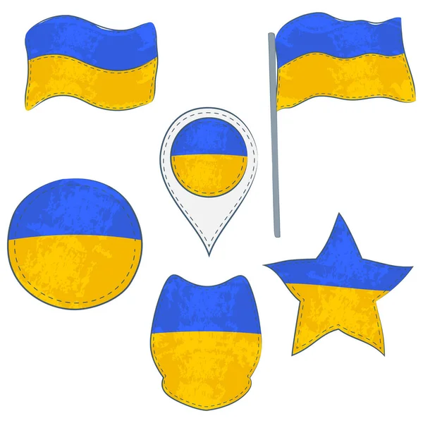우크라이나 Flag Ukraine Made Different Variations Flag Stick Circle Shield — 스톡 사진