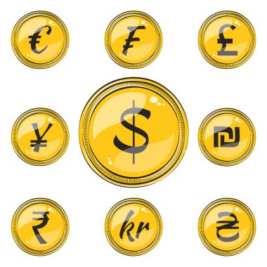 Para Birimi Sembollü 9 Düz Sikke Kümesi