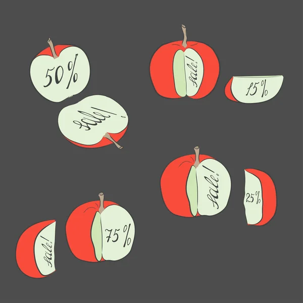 Set met gesneden appels en kortingsnummers — Stockfoto