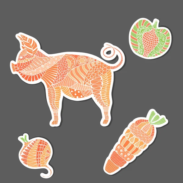 Patterned Mosaic Pig and Veg Made as Stickers — Stock Photo, Image