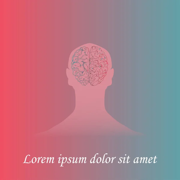 Силует Голови Людини Намальованим Ручним Мозком Градієнтний Фон Простір Тексту — стоковий вектор