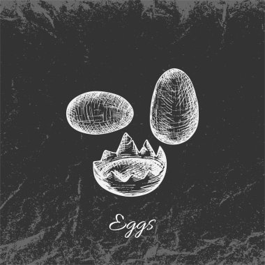 Koyu Arkaplanda El Çizimi Beyaz Vintage Yumurtalar