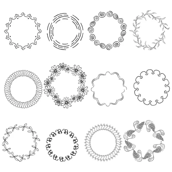 Set with Round Black Frames on White Background — Stock Vector