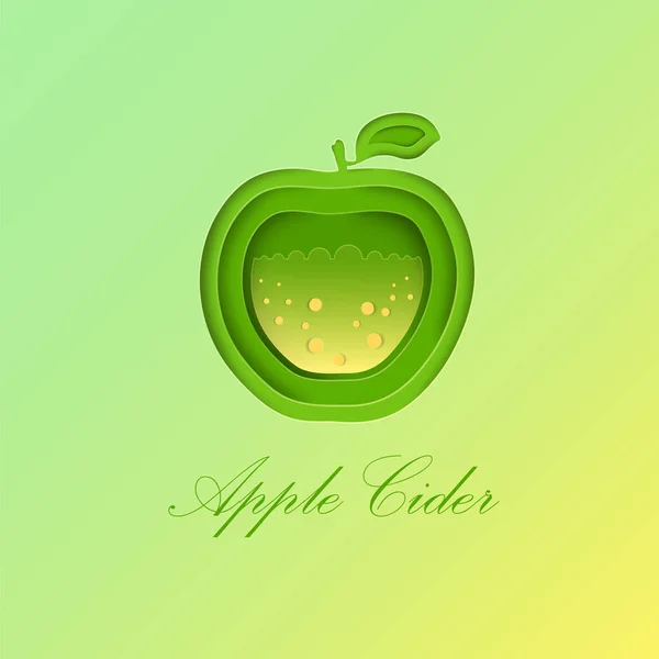 Green Apple with Sparkling Cider Inside. — Stock Vector