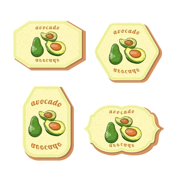 Set con quattro etichette rettangolari per frutta avocado — Vettoriale Stock