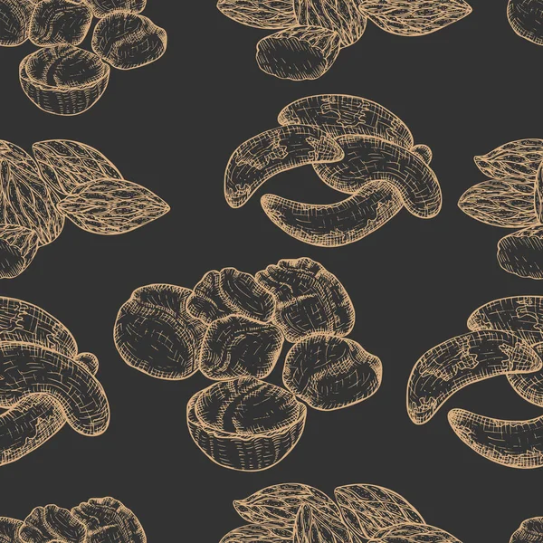 Seamles Pattern mit handgezeichneten Haufen von Nüssen — Stockvektor