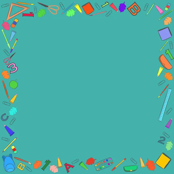 Frame Made of Colorful School Stuff Drawn Digitally — Stock Photo, Image