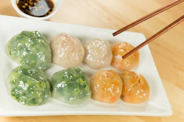 Steamed Dumpling stuffed with Garlic Chives and Taro and bamboo