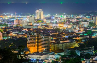 Khao Rang Viewpoint of Phuket city in night shot, Phuket provinc clipart