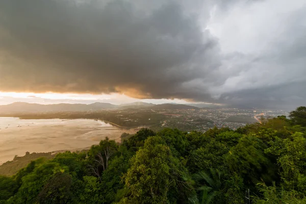 Kao Khad Viewpoint of Phuket city at sunset time with raincloud, — Stock Photo, Image