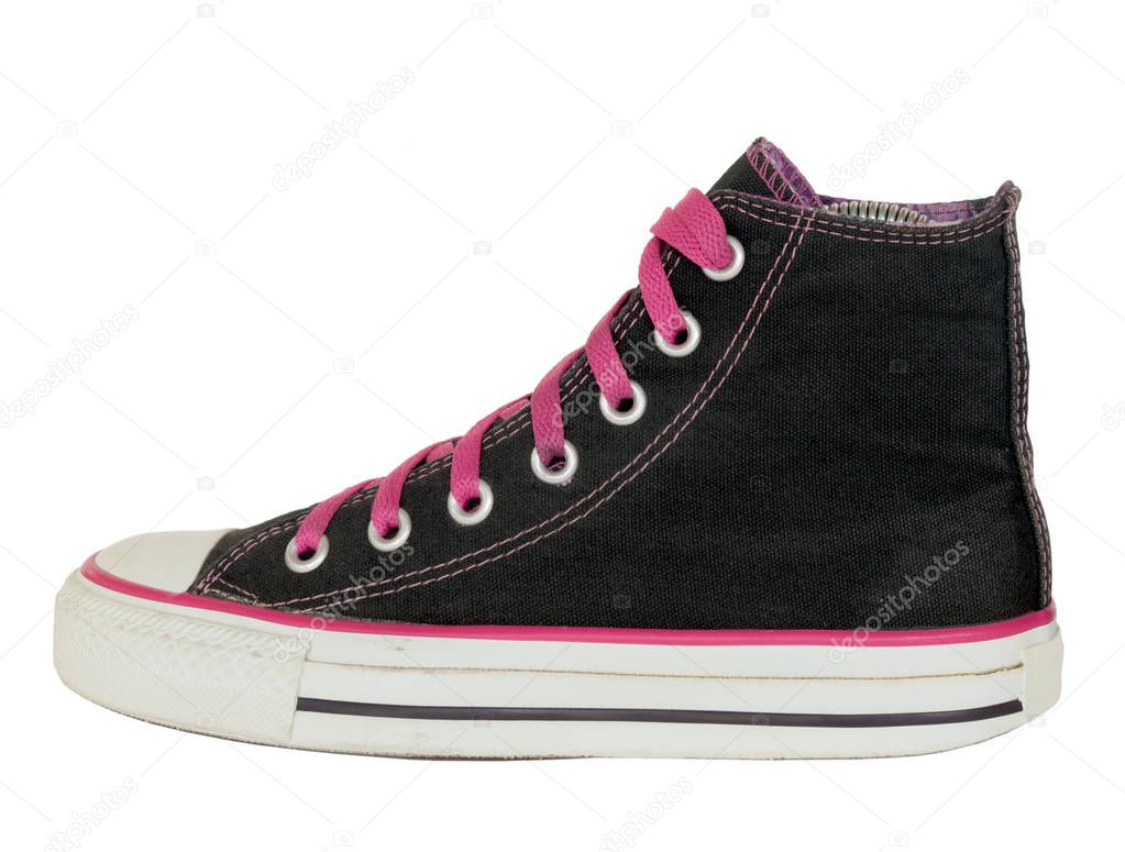 vintage style of sport black and pink sneaker shoe isolated on w
