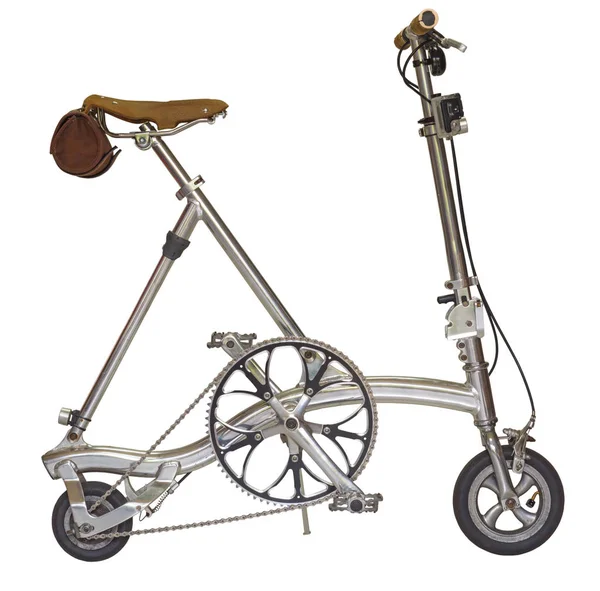 Krom renk Bisiklet Küçük tekerlek üzerinde beyaz bir arka plan izole — Stok fotoğraf