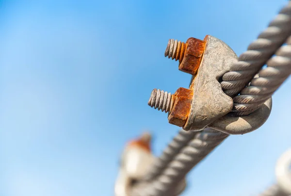 Close Steel Turnbuckle Sling Steel Construction Site Blue Sky Background — Stock Photo, Image