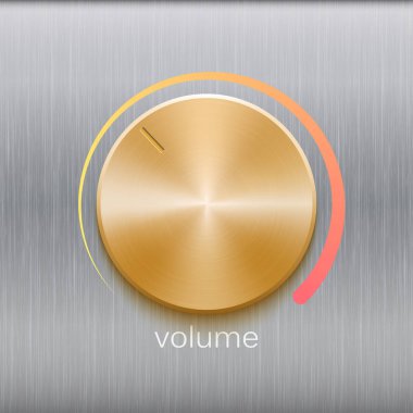 Ses düğmesi ile metal doku arka plan üzerinde izole golden fırçalanmış doku ve renk ölçeği