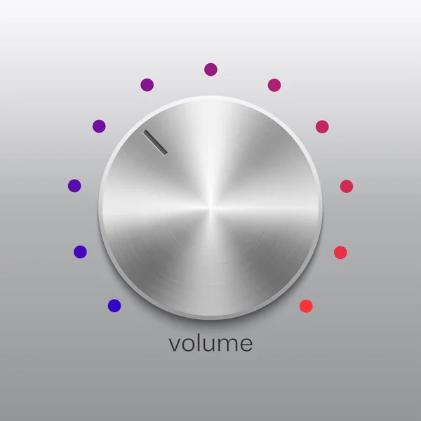 Control de sonido con textura de metal cromado y escala de puntos — Vector de stock