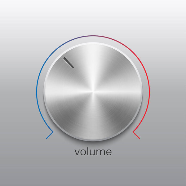 Volume button with metal texture and line color scale on gray background