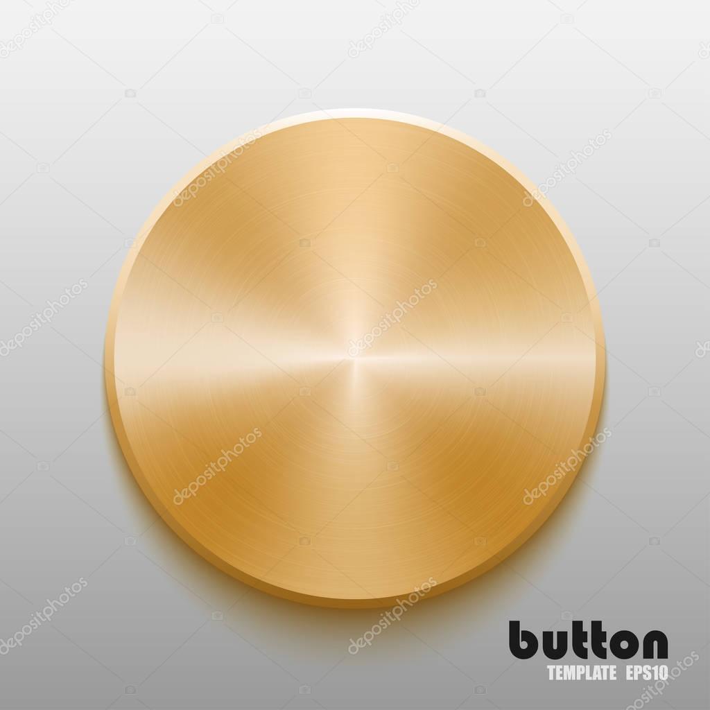 Template of round button with gold metal texture