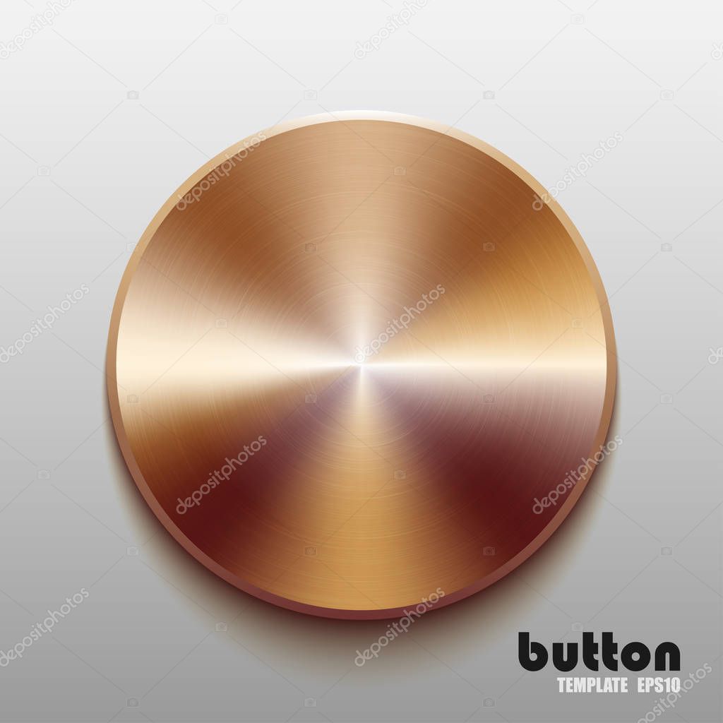 Template of round button with bronze metal texture