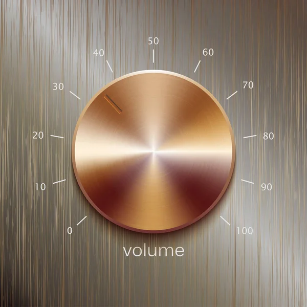 Soundkontrolle mit bronzefarbener oder goldener gebürsteter Textur und Zahlenskala isoliert auf bronzefarbenem poliertem Texturhintergrund — Stockvektor