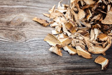 Porcini mantar bir tuval çanta içinde kurutulmuş