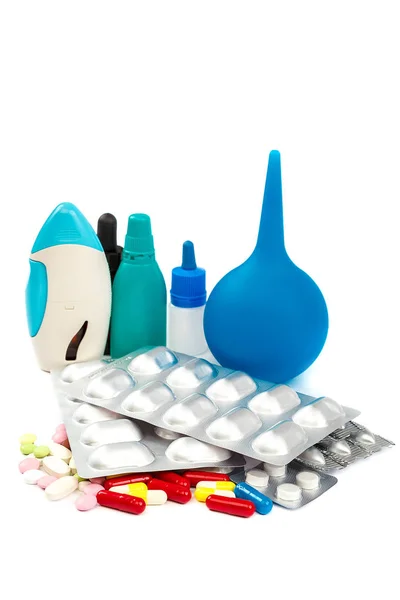 Pills in blister packs on white background. — Stock Photo, Image