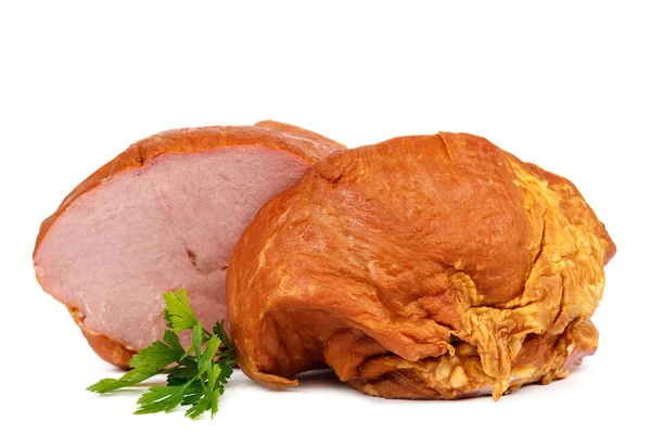 Beyaz arka planda izole edilmiş tütsülenmiş et