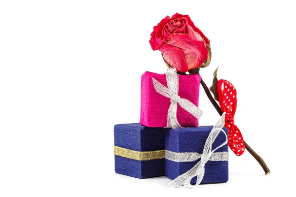 Száraz Rózsa virág és ajándék dobozok. — Stock Fotó