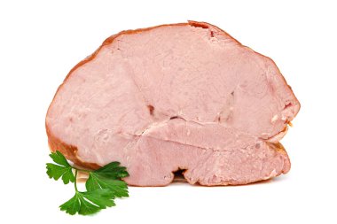Beyaz arka planda izole edilmiş tütsülenmiş et