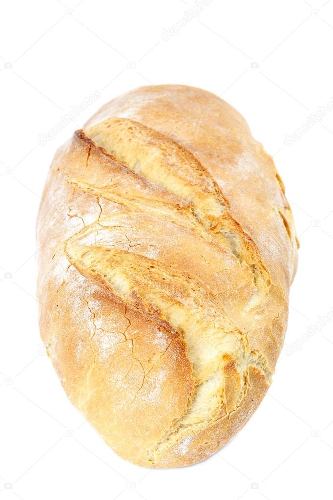 Loaf of wheat bread on white background.