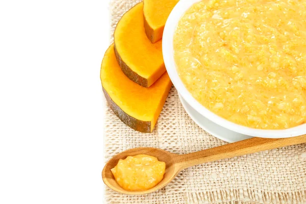Pumpkin porridge on white background. Healthy eating. — Stock Photo, Image