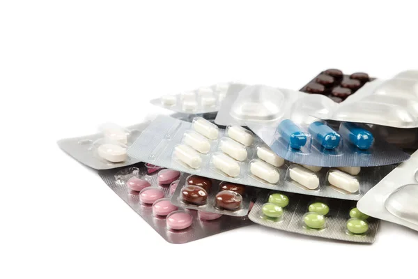 Pillole Blister Isolati Sfondo Bianco — Foto Stock