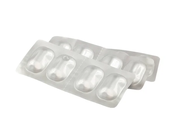Χάπια Συσκευασίες Κυψελών Που Απομονώνονται Λευκό Φόντο — Φωτογραφία Αρχείου