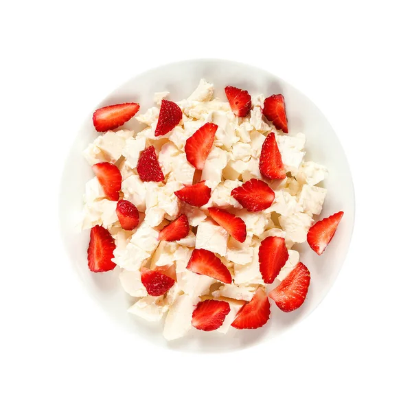 Bavlněný Sýr Jahody Izolované Bílém Pozadí — Stock fotografie