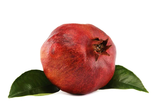 Granatäpple Med Gröna Blad Isolerad Vit Bakgrund — Stockfoto