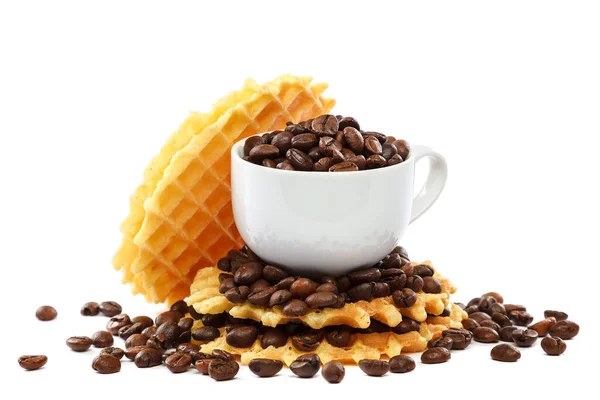 Вафельное Печенье Зерно Кофе Изолированы Белом Фоне — стоковое фото