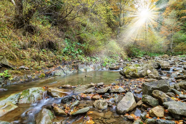 Gunung Sungai Sungai Antara Batu Dan Pohon — Stok Foto