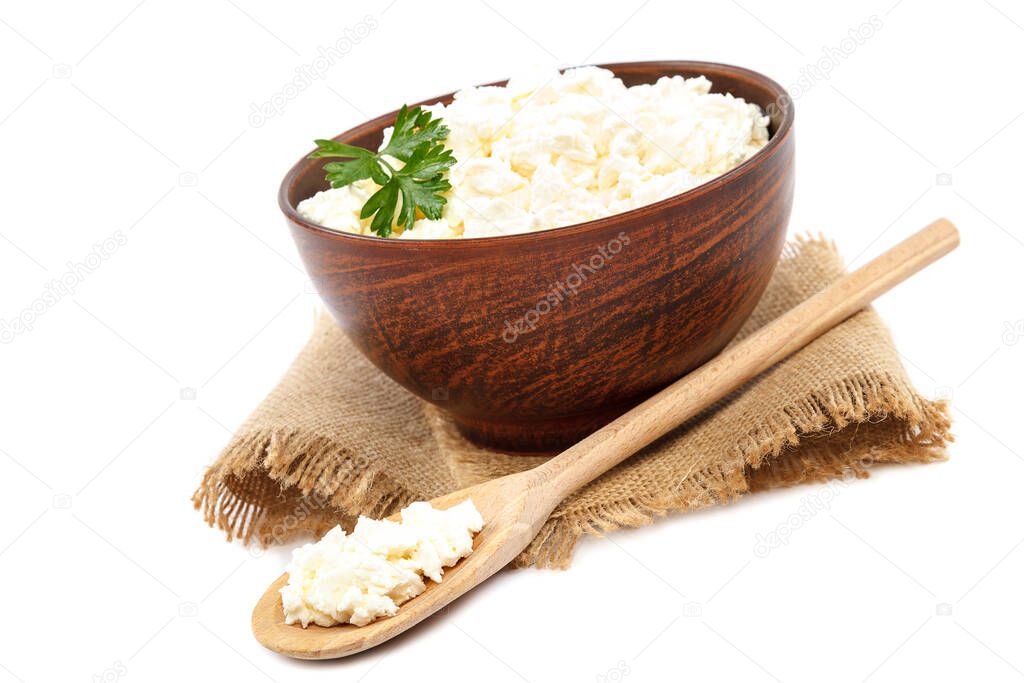 Fresh cottage cheese isolated on a white background.