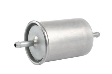 Otomotiv yakıt filtresi beyaz arkaplanda izole edildi.