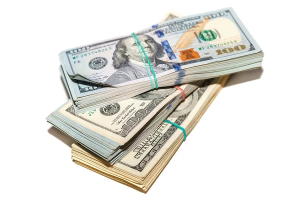 Paquetes Billetes Dinero Dólares Aislados Sobre Fondo Blanco —  Fotos de Stock