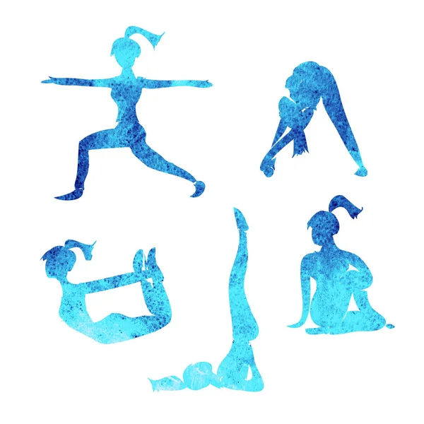 Yoga poses silhouettes icons — Stock Photo, Image