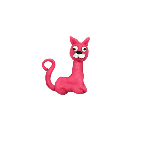 Knetmasse rosa Katzenskulptur isoliert — Stockfoto