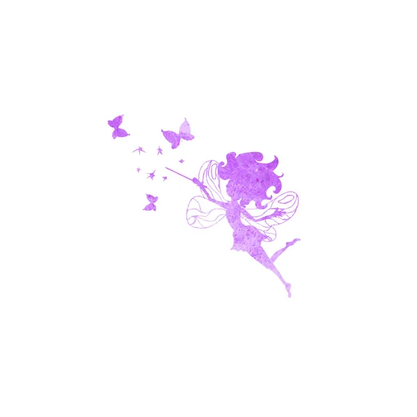 Fairy with butterflies watercolor silhouettes icon — Stock Photo, Image