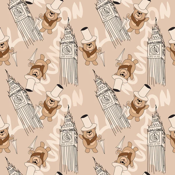 Teddybeer Londen reis naadloze patroon — Stockfoto